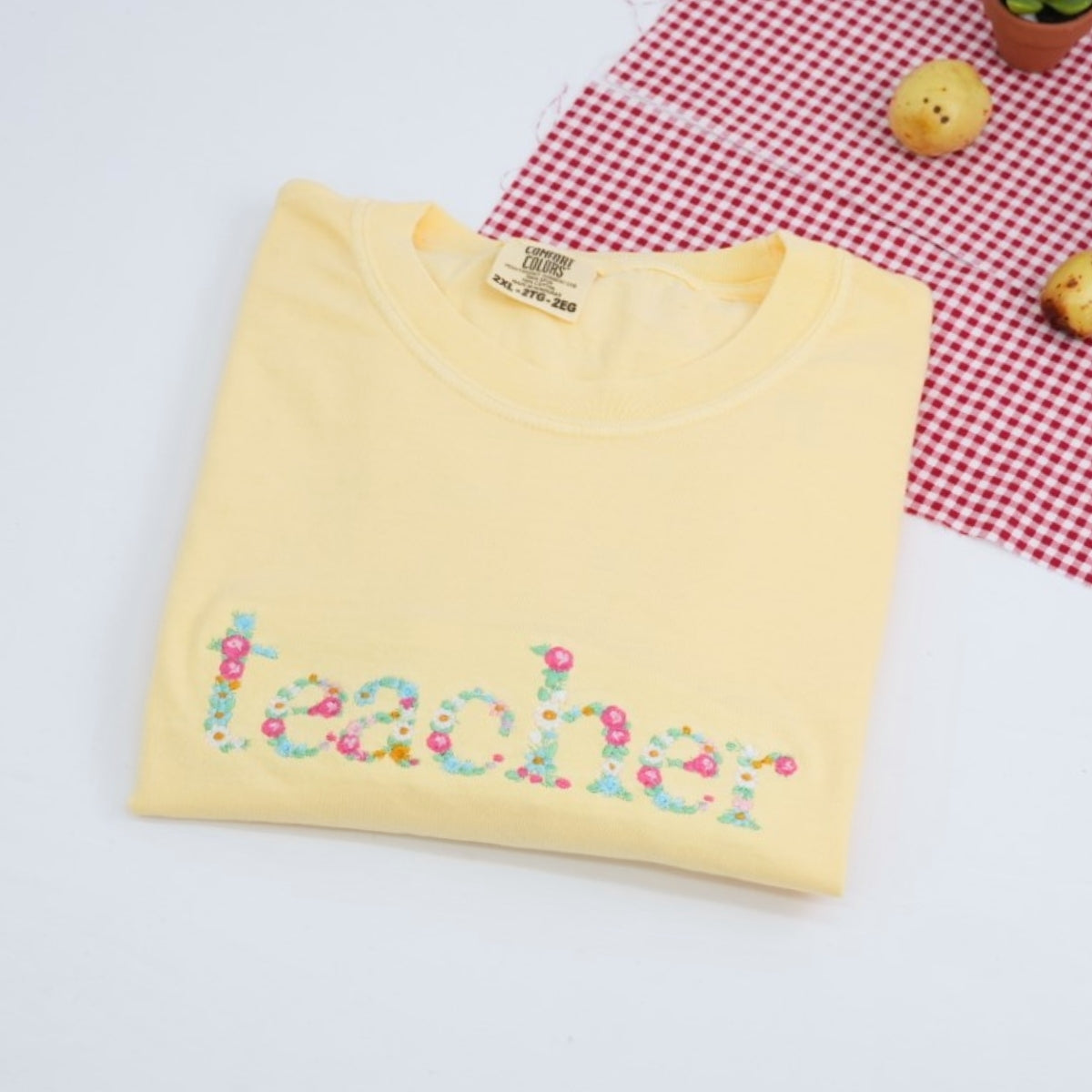 Floral Custom Embroidered T-Shirt - Personalized Teacher Apparel - Teacher Appreciation Gift