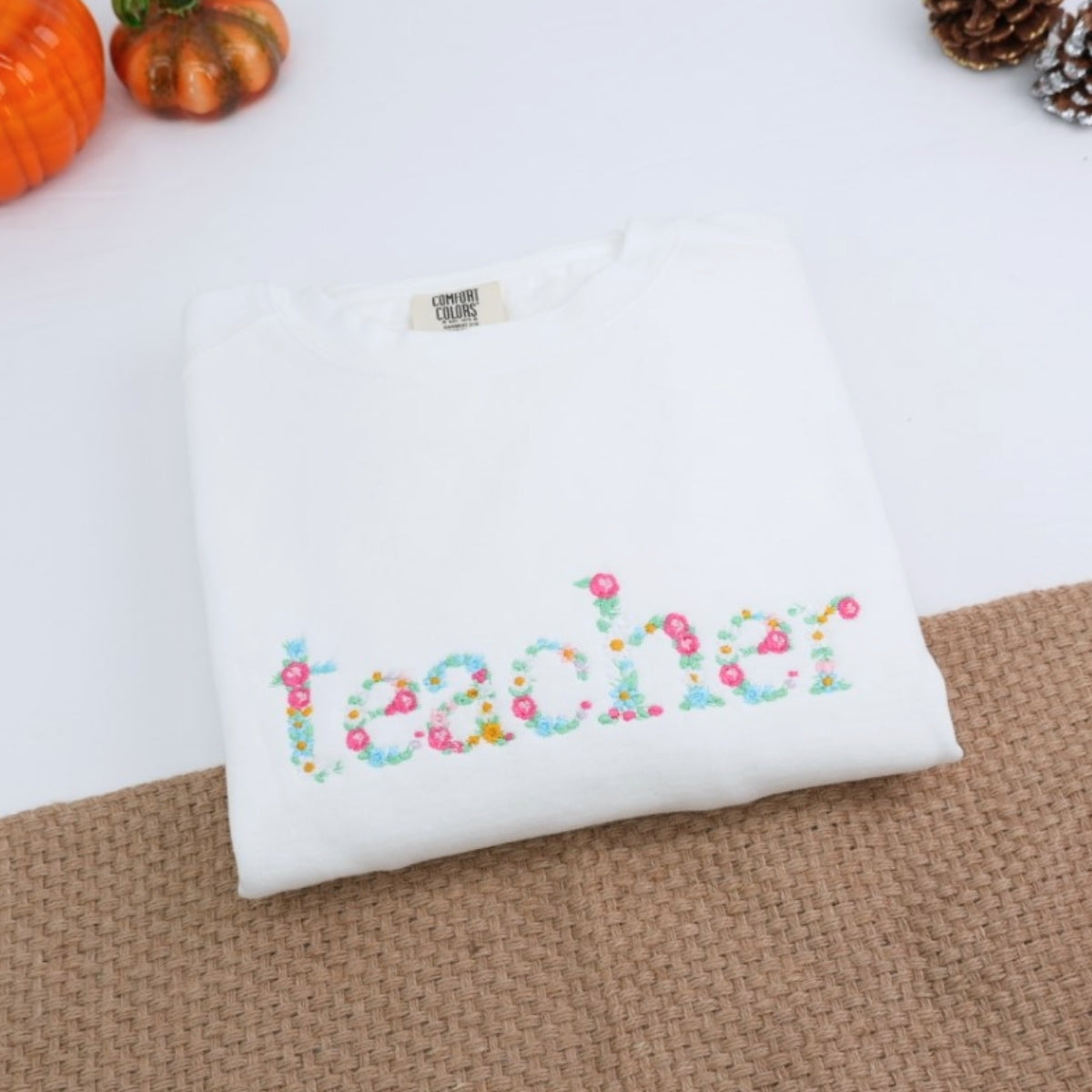 Floral Custom Embroidered T-Shirt - Personalized Teacher Apparel - Teacher Appreciation Gift