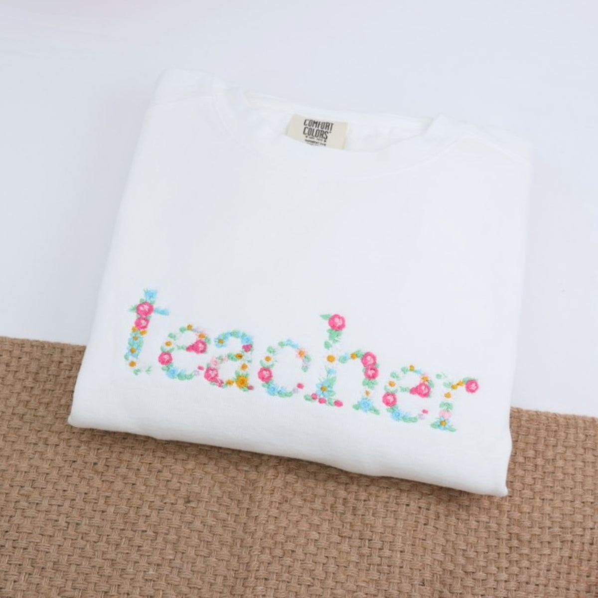 Floral Custom Embroidered T-Shirt - Personalized Teacher Apparel - Teacher Appreciation Gift
