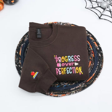 Progress Over Perfection Custom Embroidered Hoodie - Personalized Teacher Gift