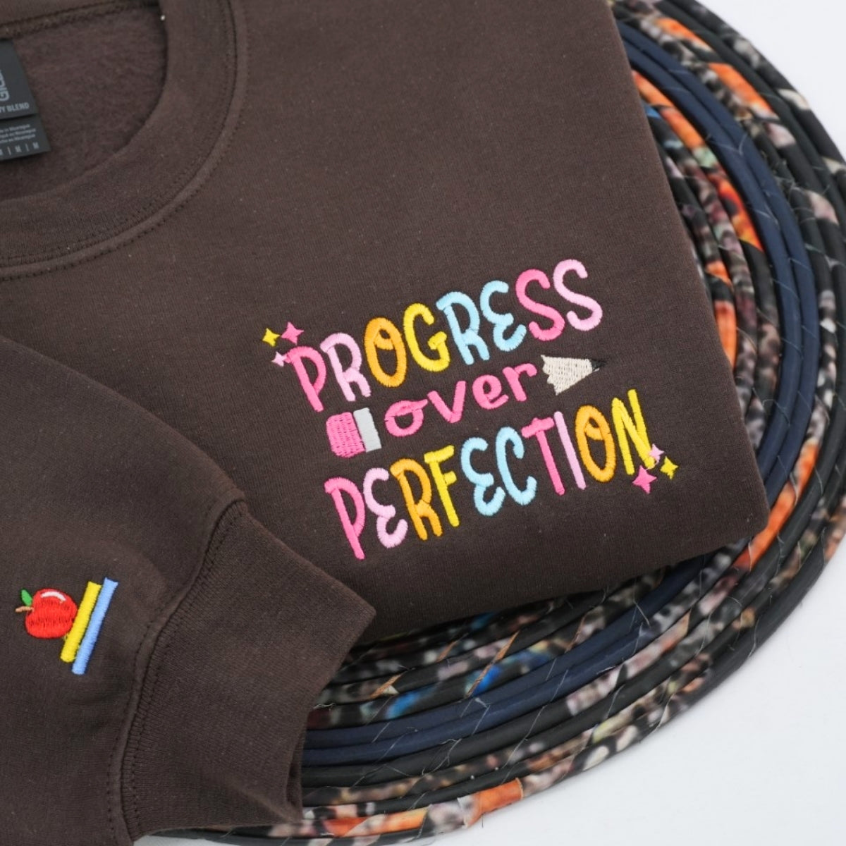 Progress Over Perfection Custom Embroidered Hoodie - Personalized Teacher Gift