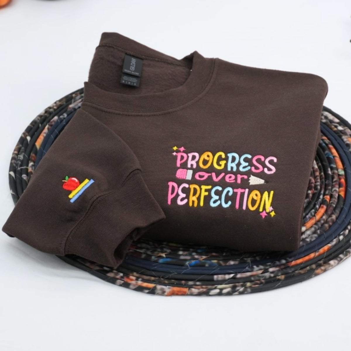 Progress Over Perfection Custom Embroidered Hoodie - Personalized Teacher Gift