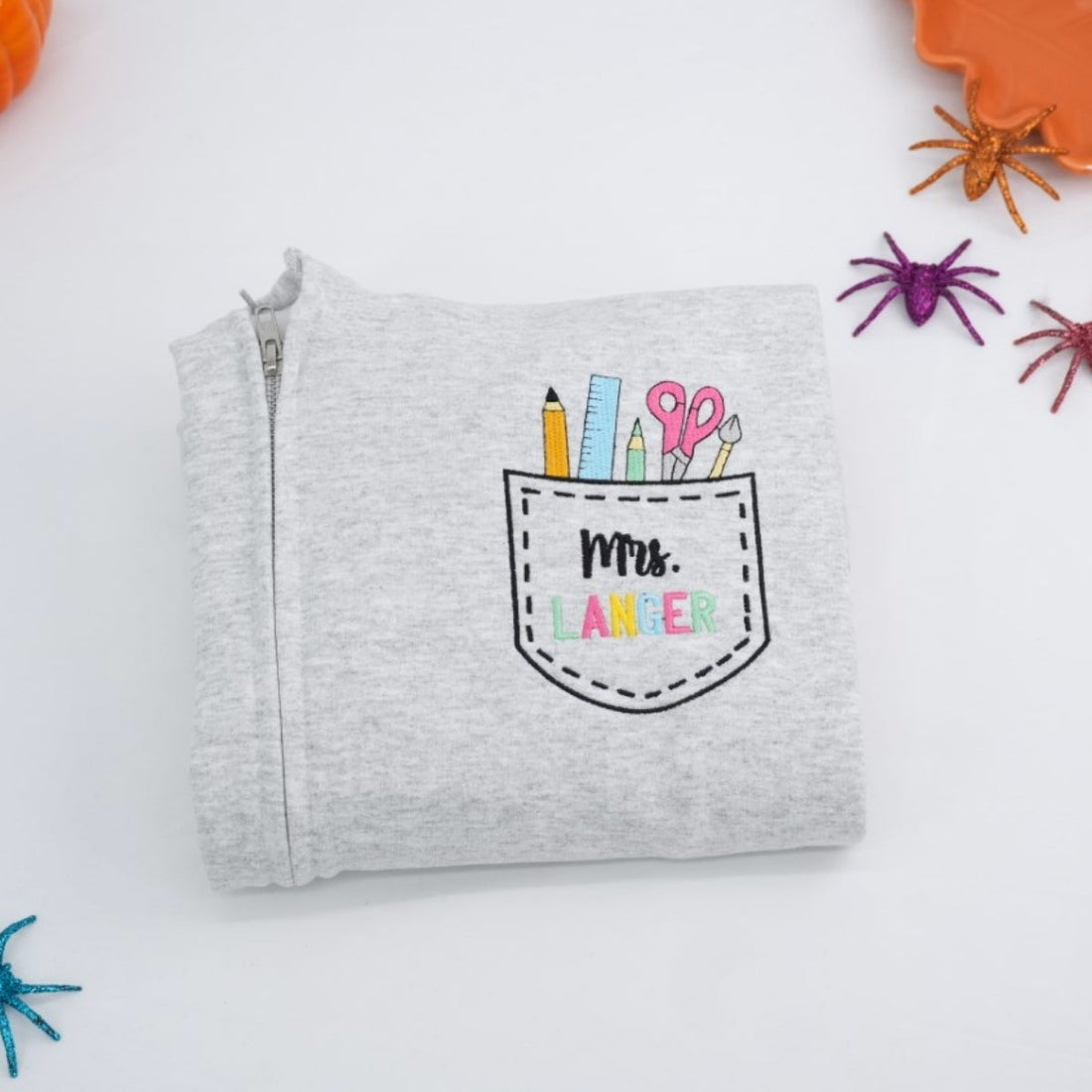 Pocket Quarter Zip Custom Embroidered Hoodie - Personalized Educator Apparel - Teacher Gift