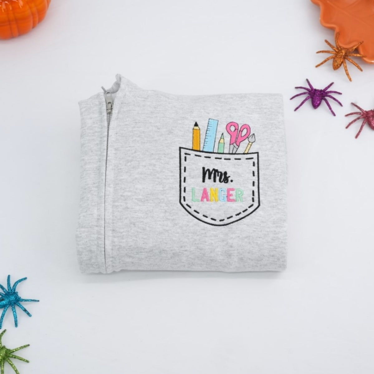 Pocket Quarter Zip Custom Embroidered Hoodie - Personalized Educator Apparel - Teacher Gift