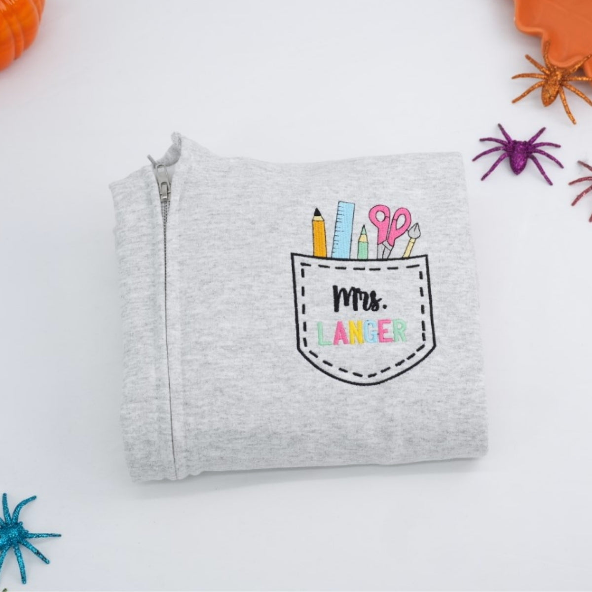 Pocket Quarter Zip Custom Embroidered Hoodie - Personalized Educator Apparel - Teacher Gift