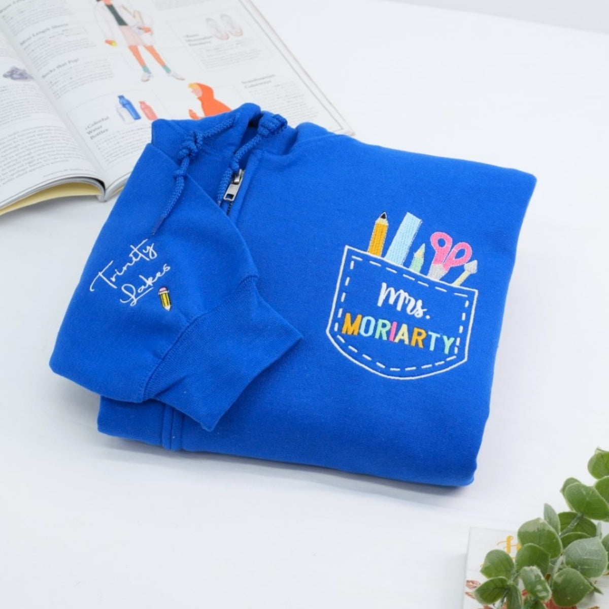 Pocket Quarter Zip Custom Embroidered Hoodie - Personalized Educator Apparel - Teacher Gift