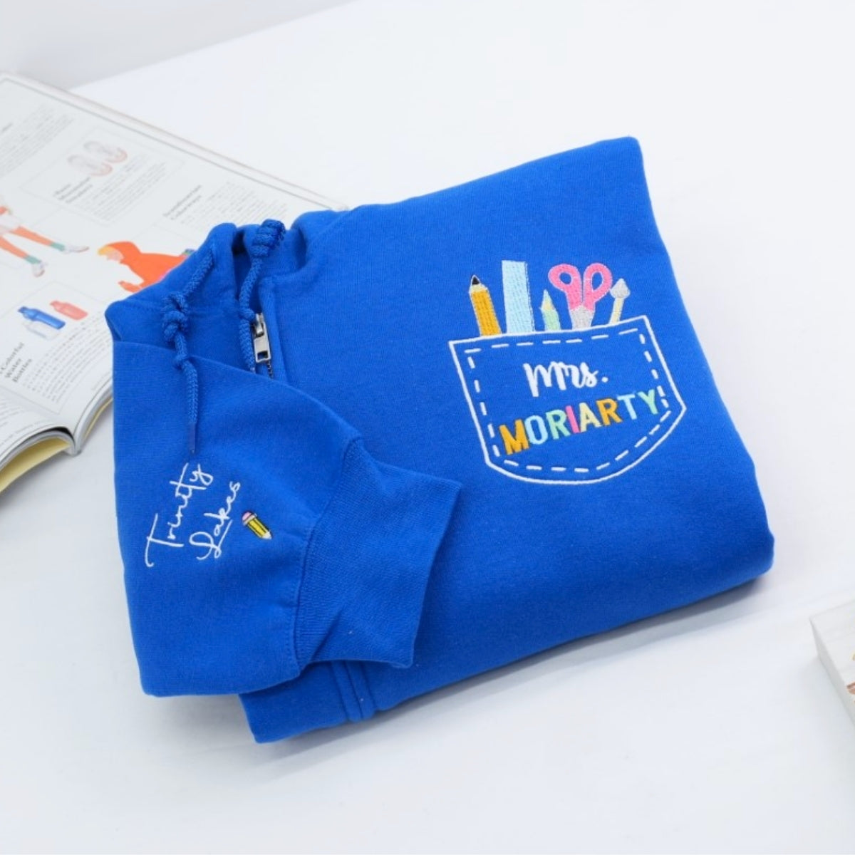Pocket Quarter Zip Custom Embroidered Hoodie - Personalized Educator Apparel - Teacher Gift