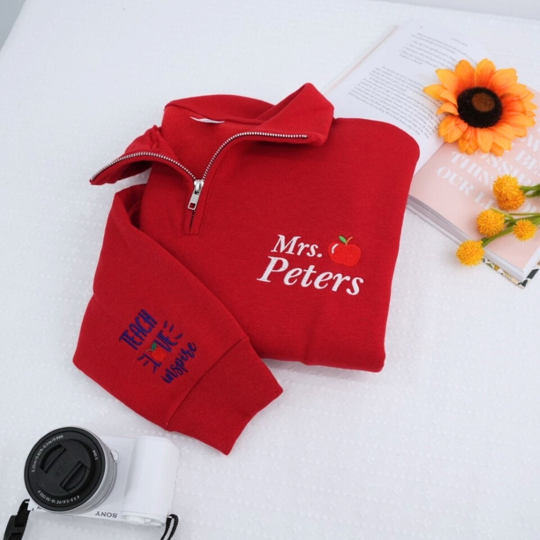 Custom Embroidered Quarter Zip Sweatshirt - Personalized Teacher Name & Icon - Educator Gift