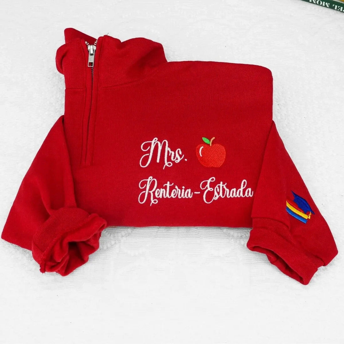 Custom Embroidered Quarter Zip Sweatshirt - Personalized Teacher Name & Icon - Educator Gift