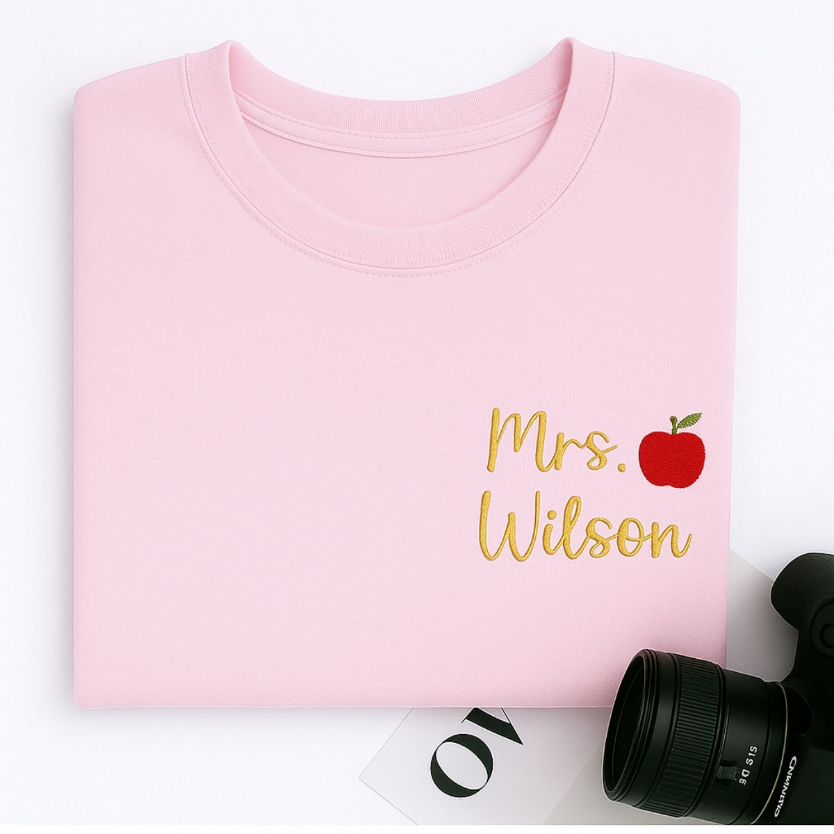 Teacher Custom Hoodies - Personalised Mrs Name Apple Embroidered Sweaters - Perfect Teacher Appreciation Gift