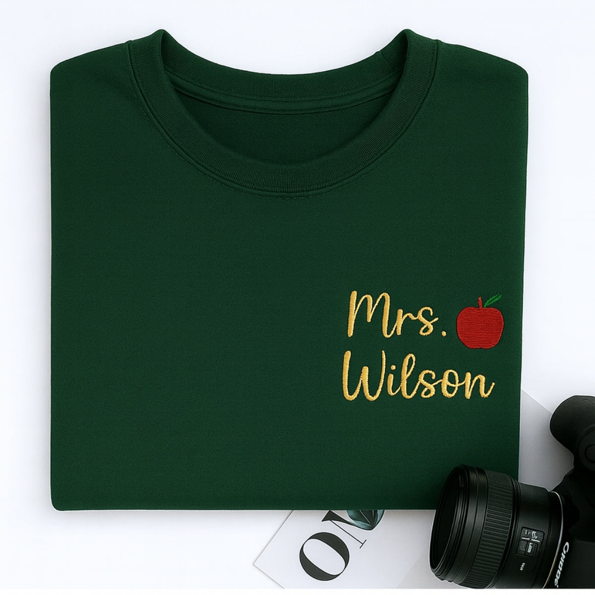 Teacher Custom Hoodies - Personalised Mrs Name Apple Embroidered Sweaters - Perfect Teacher Appreciation Gift