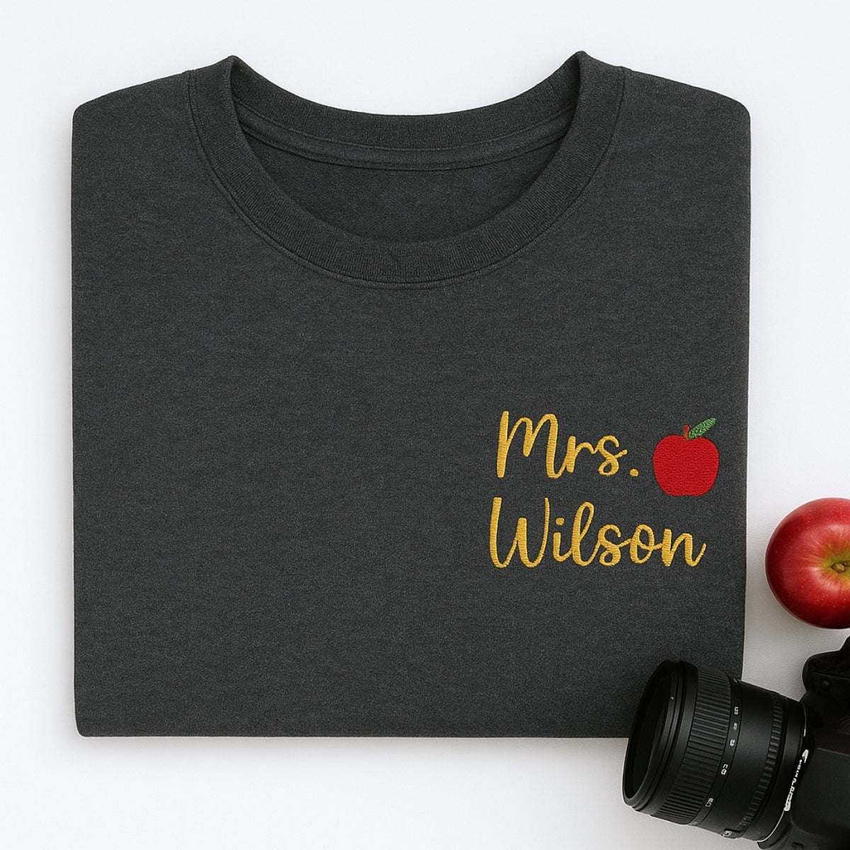 Teacher Custom Hoodies - Personalised Mrs Name Apple Embroidered Sweaters - Perfect Teacher Appreciation Gift