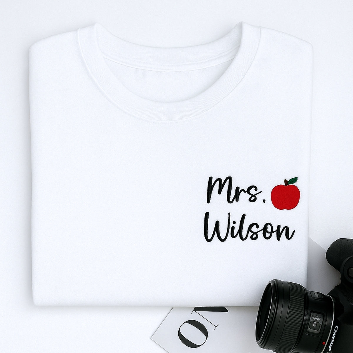 Teacher Custom Hoodies - Personalised Mrs Name Apple Embroidered Sweaters - Perfect Teacher Appreciation Gift