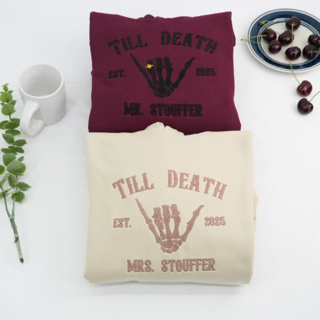 Wedding Ring Till Death Custom Couple Hoodies - Mr & Mrs Skeleton - Gothic Marriage Gift