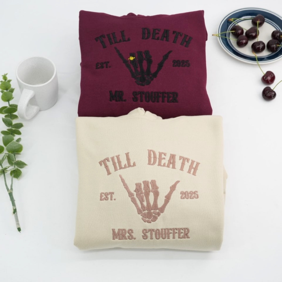 Wedding Ring Till Death Custom Couple Hoodies - Mr & Mrs Skeleton - Gothic Marriage Gift