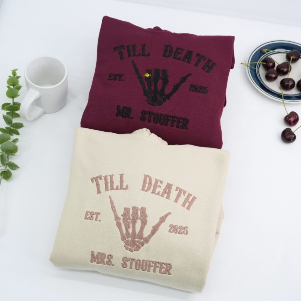 Wedding Ring Till Death Custom Couple Hoodies - Mr & Mrs Skeleton - Gothic Marriage Gift