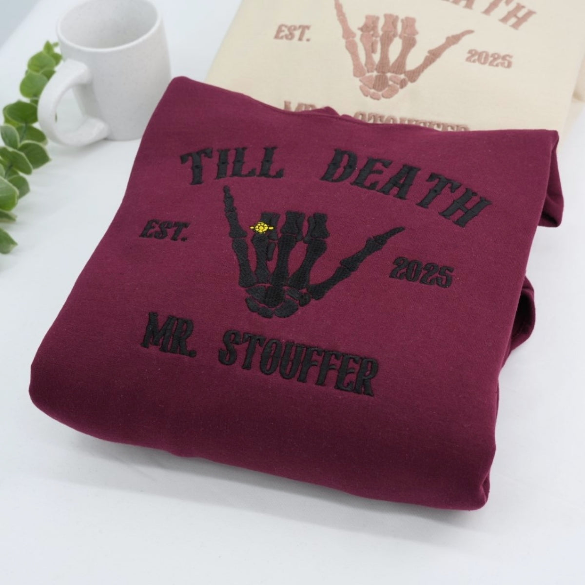 Wedding Ring Till Death Custom Couple Hoodies - Mr & Mrs Skeleton - Gothic Marriage Gift