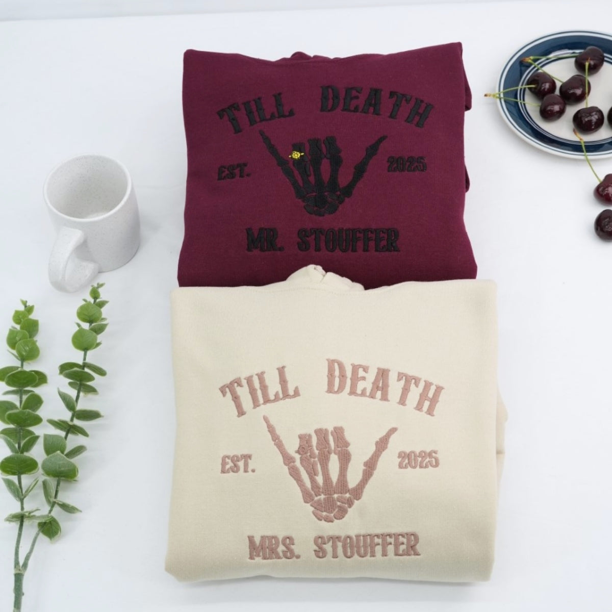 Wedding Ring Till Death Custom Couple Hoodies - Mr & Mrs Skeleton - Gothic Marriage Gift