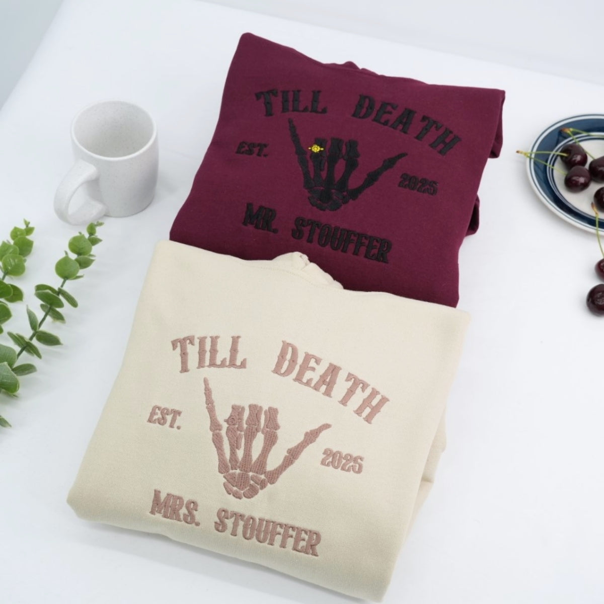 Wedding Ring Till Death Custom Couple Hoodies - Mr & Mrs Skeleton - Gothic Marriage Gift