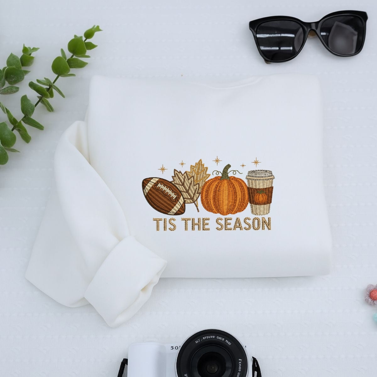 Football Pumpkin Spice Custom Embroidered Hoodie - Tis The Season Fall Sweatshirt - Autumn Gift