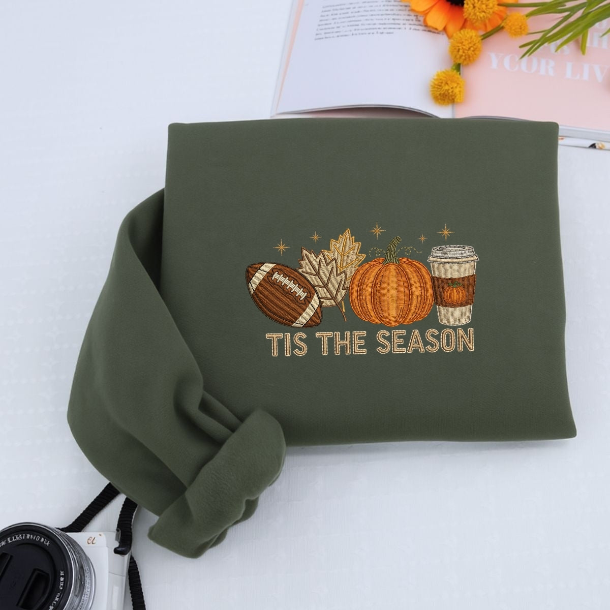 Football Pumpkin Spice Custom Embroidered Hoodie - Tis The Season Fall Sweatshirt - Autumn Gift