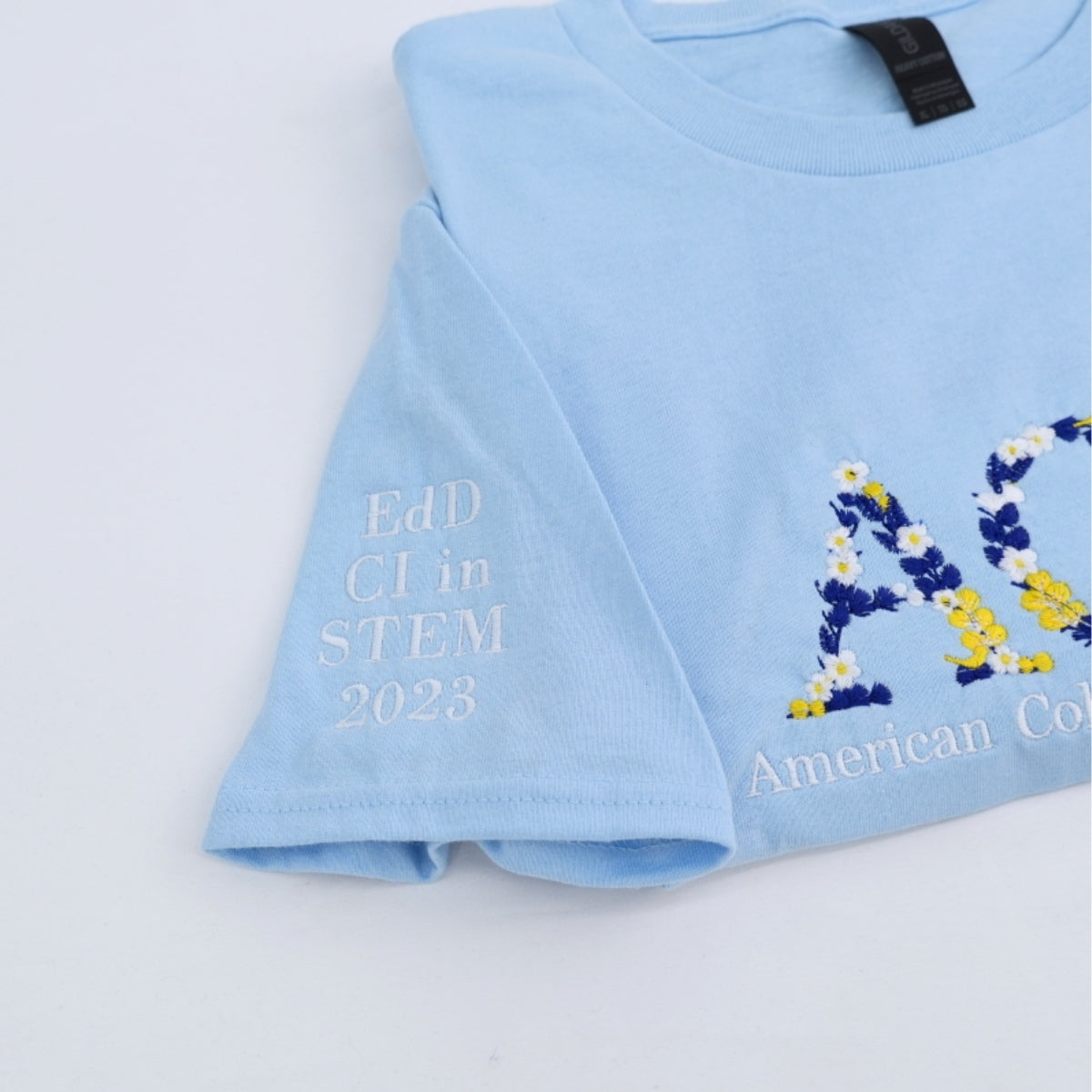 Floral Letter Custom Embroidered T-Shirt - University College Colors - School Spirit Gift