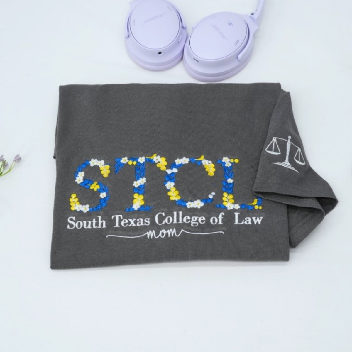 Floral Letter Custom Embroidered T-Shirt - University College Colors - School Spirit Gift