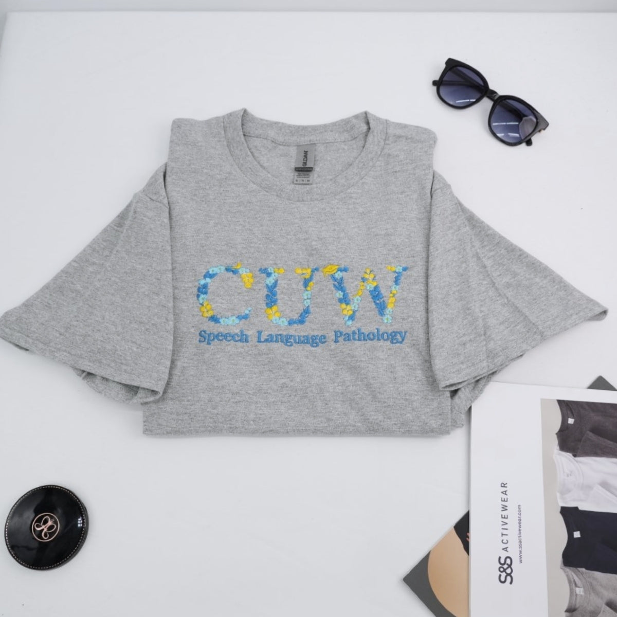 Floral Letter Custom Embroidered T-Shirt - University College Design - Student Gift