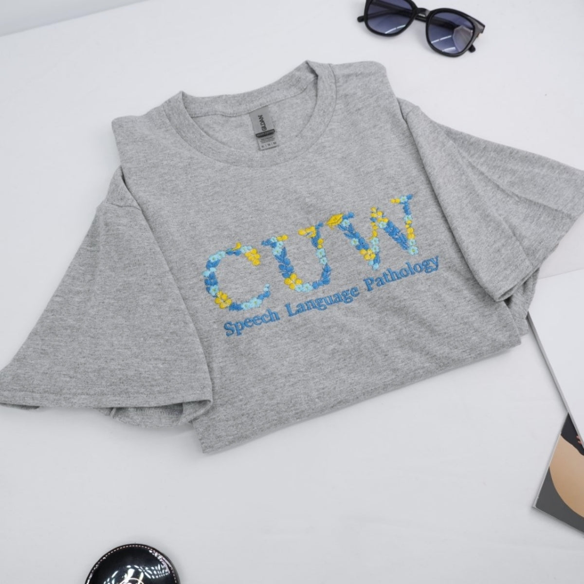 Floral Letter Custom Embroidered T-Shirt - University College Design - Student Gift