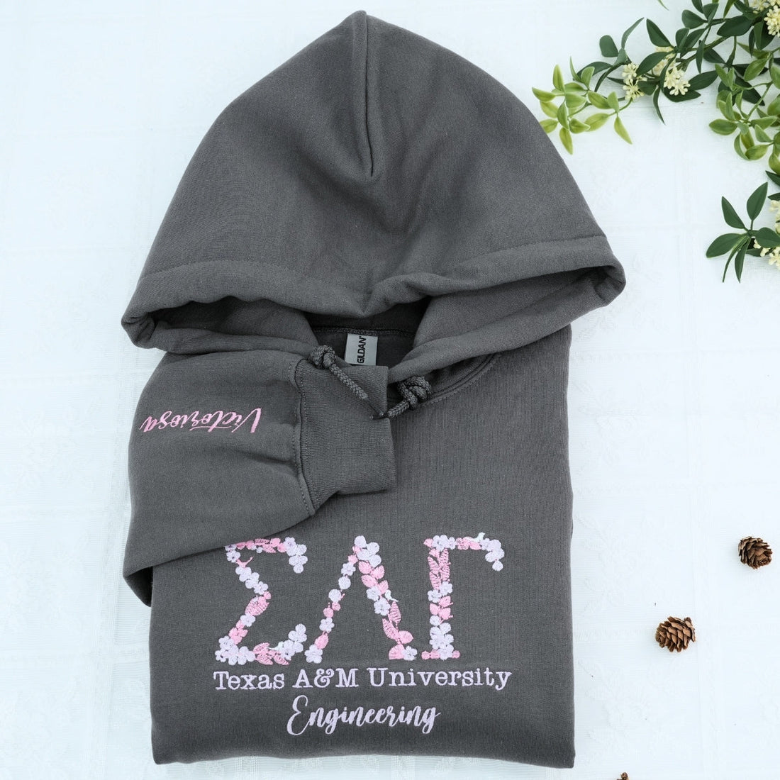 Floral Custom Embroidered Hoodie - University College Sweatshirt - Graduate Student Gift