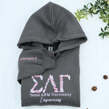 Floral Custom Embroidered Hoodie - University College Sweatshirt - Graduate Student Gift