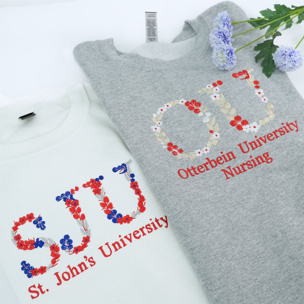 Floral Custom Embroidered Hoodie - University College Sweatshirt - Graduate Student Gift