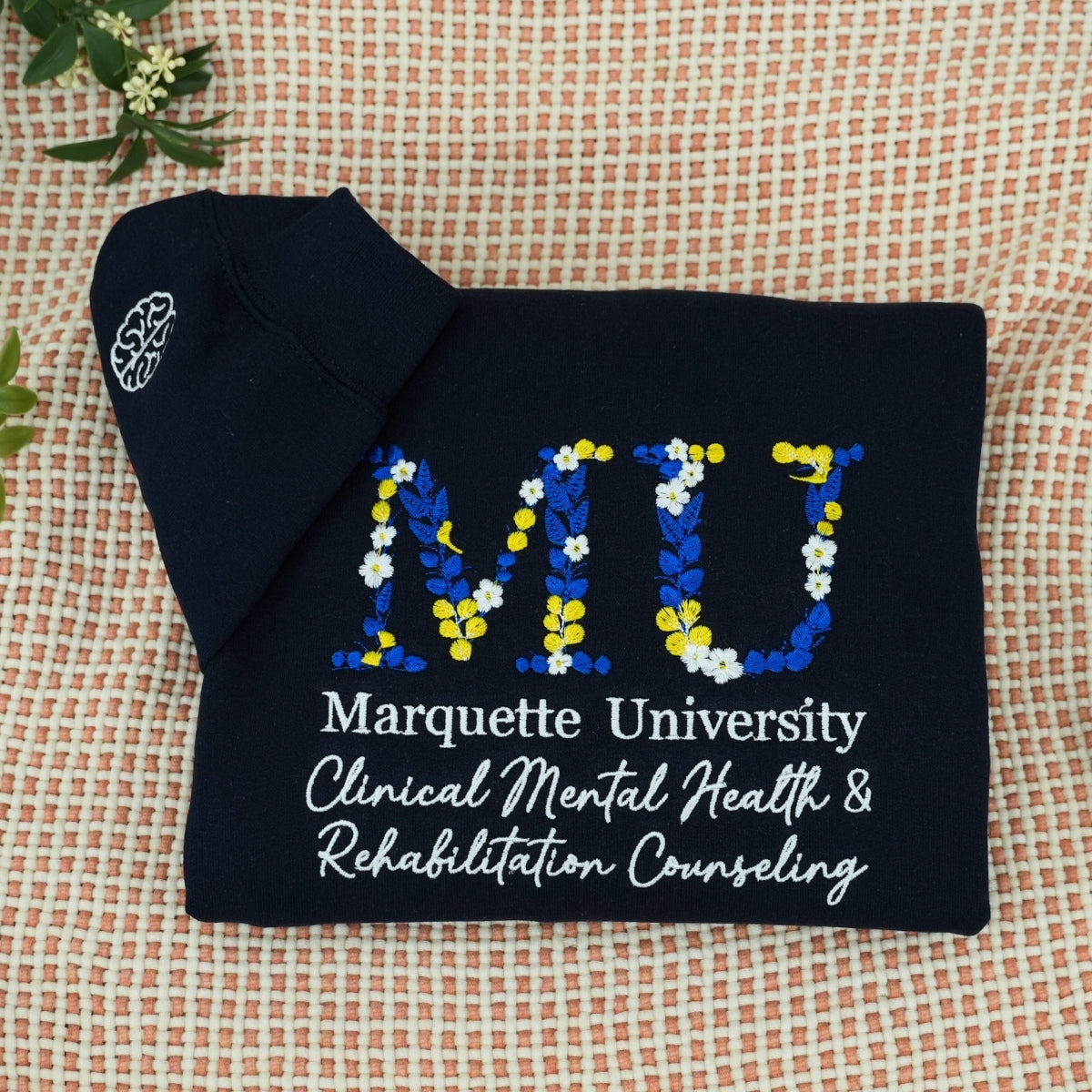 Floral Custom Embroidered Hoodie - University College Sweatshirt - Graduate Student Gift