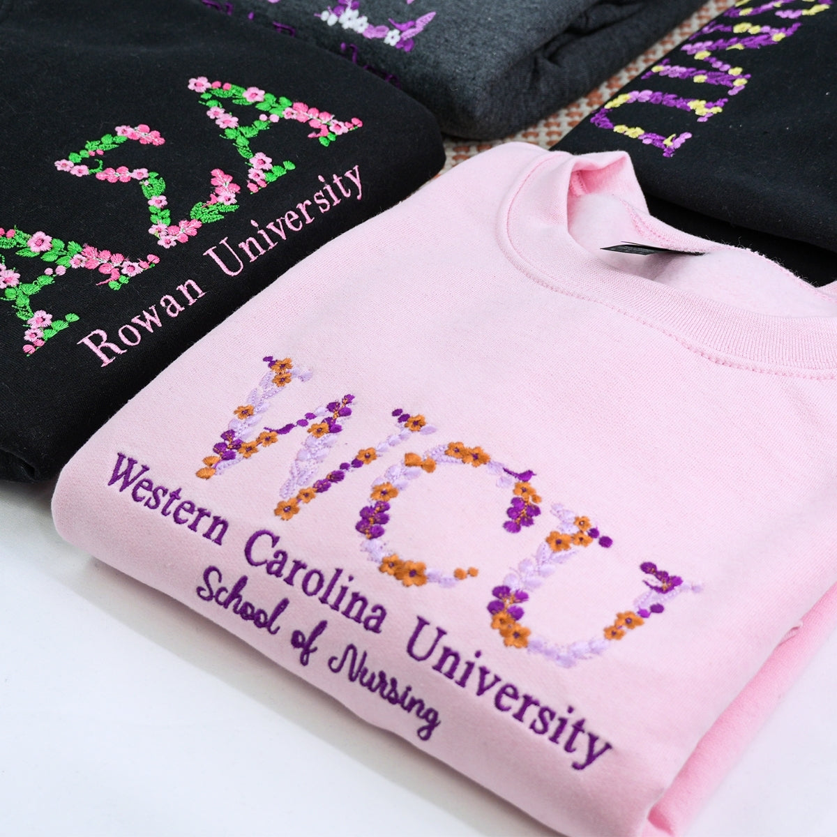 Floral Custom Embroidered Hoodie - University College Sweatshirt - Graduate Student Gift