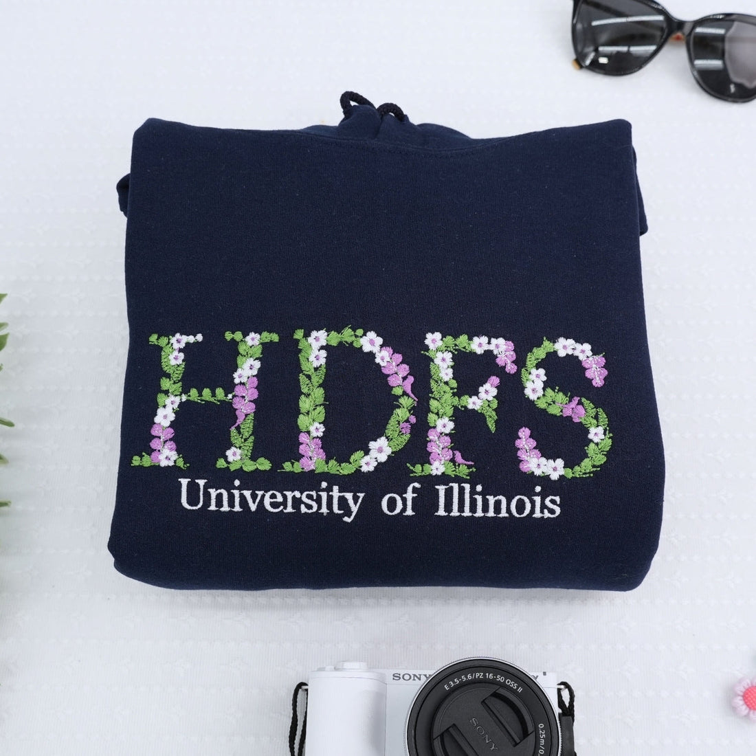 Floral Letter Custom Embroidered College Hoodie - Personalized Graduation Gift for Students