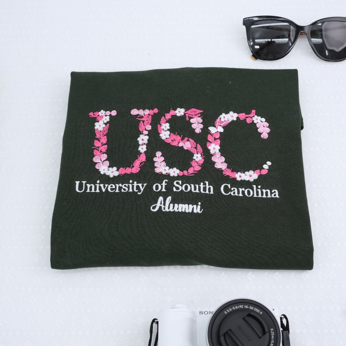 Floral Design Custom Embroidered College Hoodie - University Spirit Sweatshirt - Personalized Campus