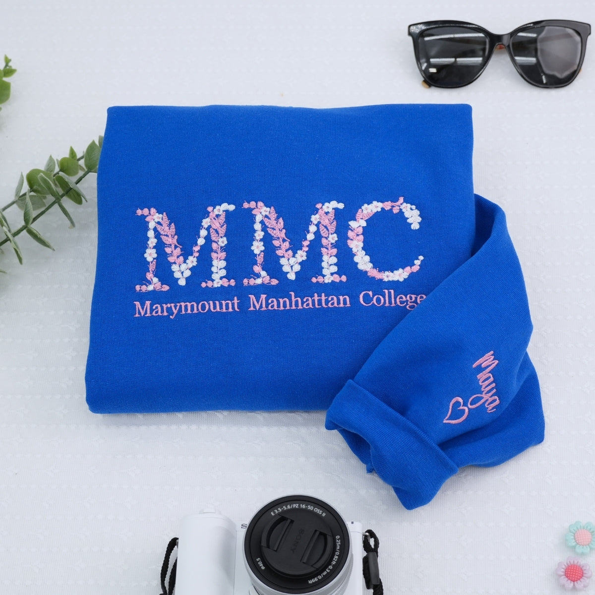 Floral Design Custom Embroidered College Hoodie - University Spirit Sweatshirt - Personalized Campus