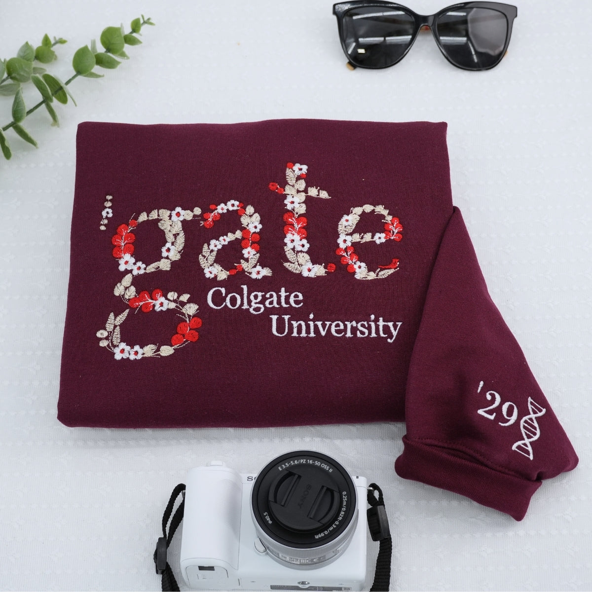 Floral Design Custom Embroidered College Hoodie - University Spirit Sweatshirt - Personalized Campus