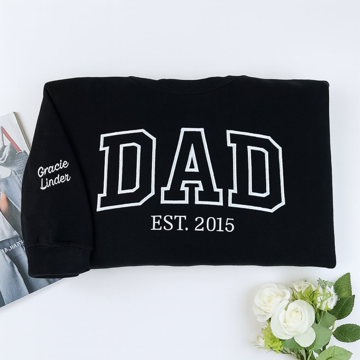 Varsity Dad EST. Custom Embroidered Sweatshirt - Personalized Father's Day Gift - New Dad Apparel