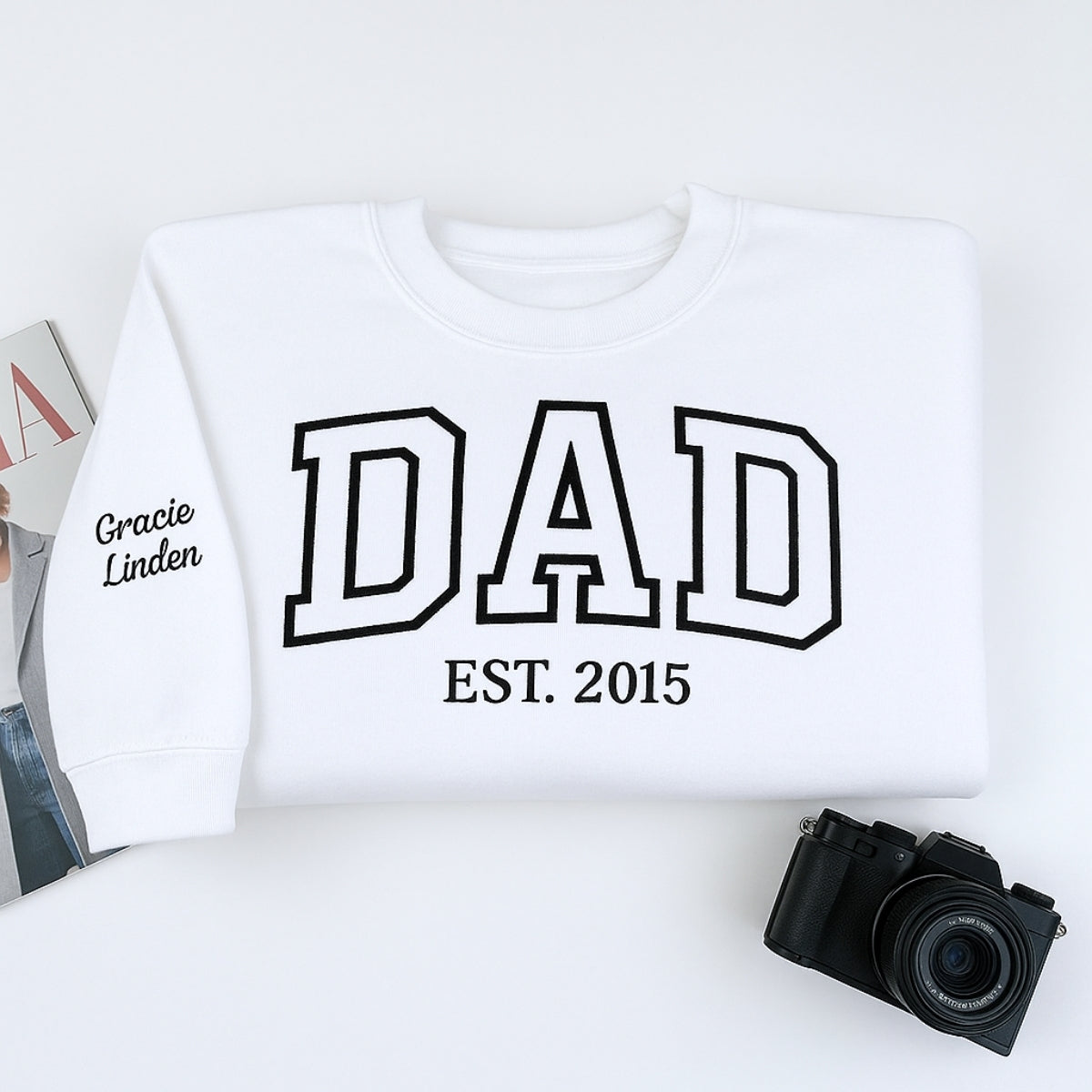 Varsity Dad EST. Custom Embroidered Sweatshirt - Personalized Father's Day Gift - New Dad Apparel