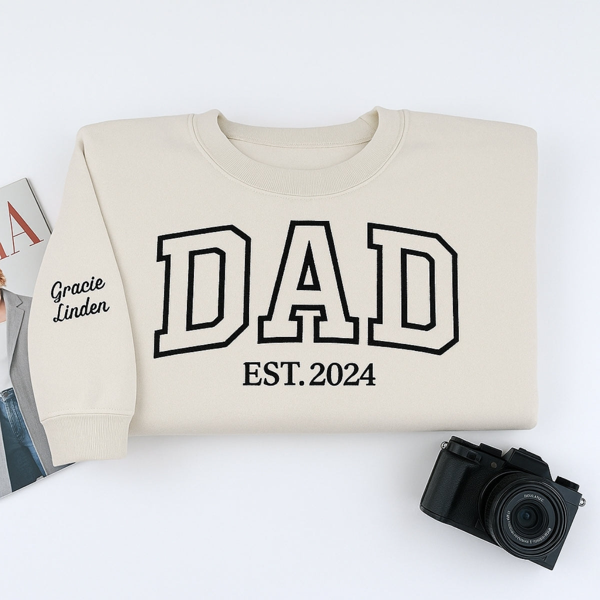 Varsity Dad EST. Custom Embroidered Sweatshirt - Personalized Father's Day Gift - New Dad Apparel