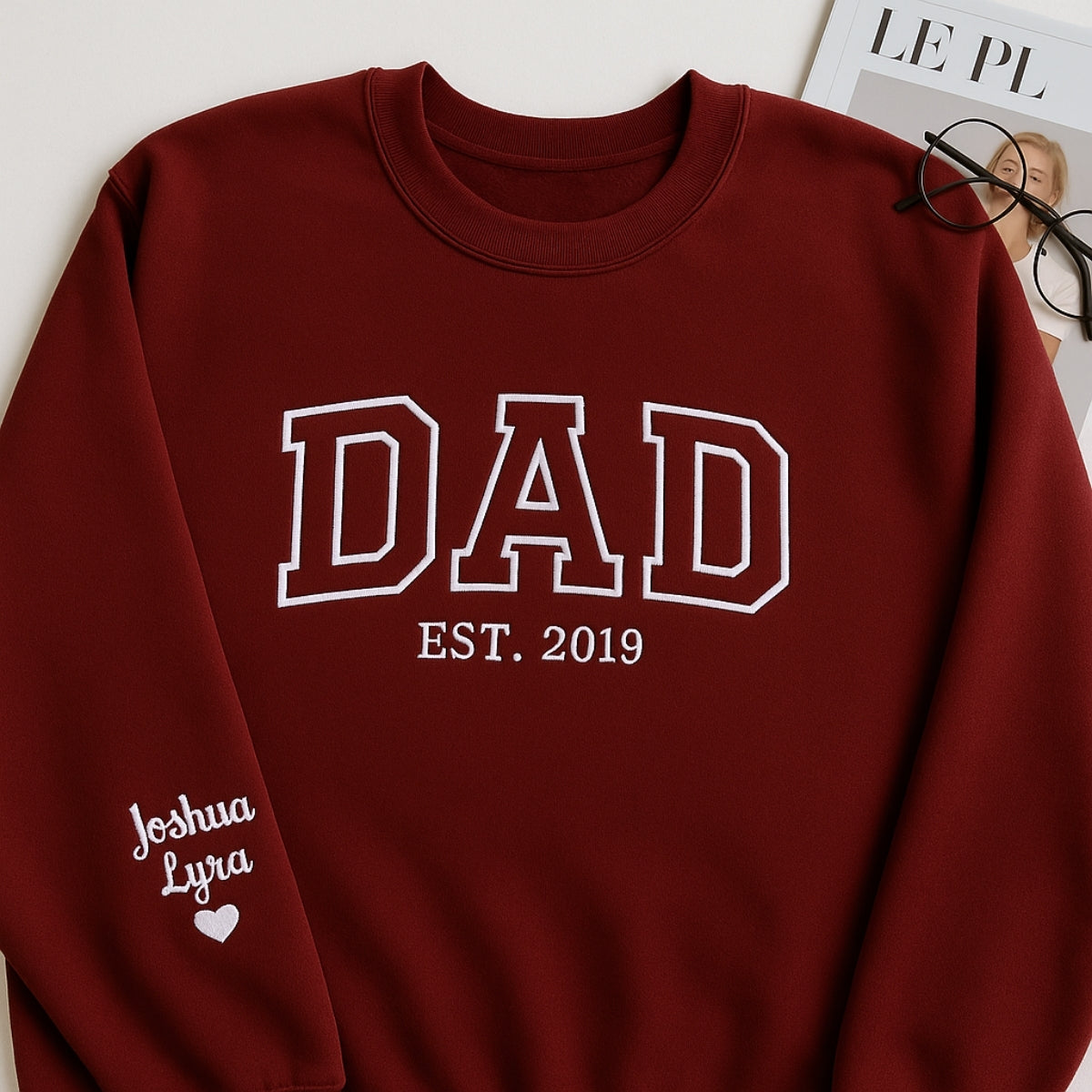 Varsity Dad EST. Custom Embroidered Sweatshirt - Personalized Father's Day Gift - New Dad Apparel