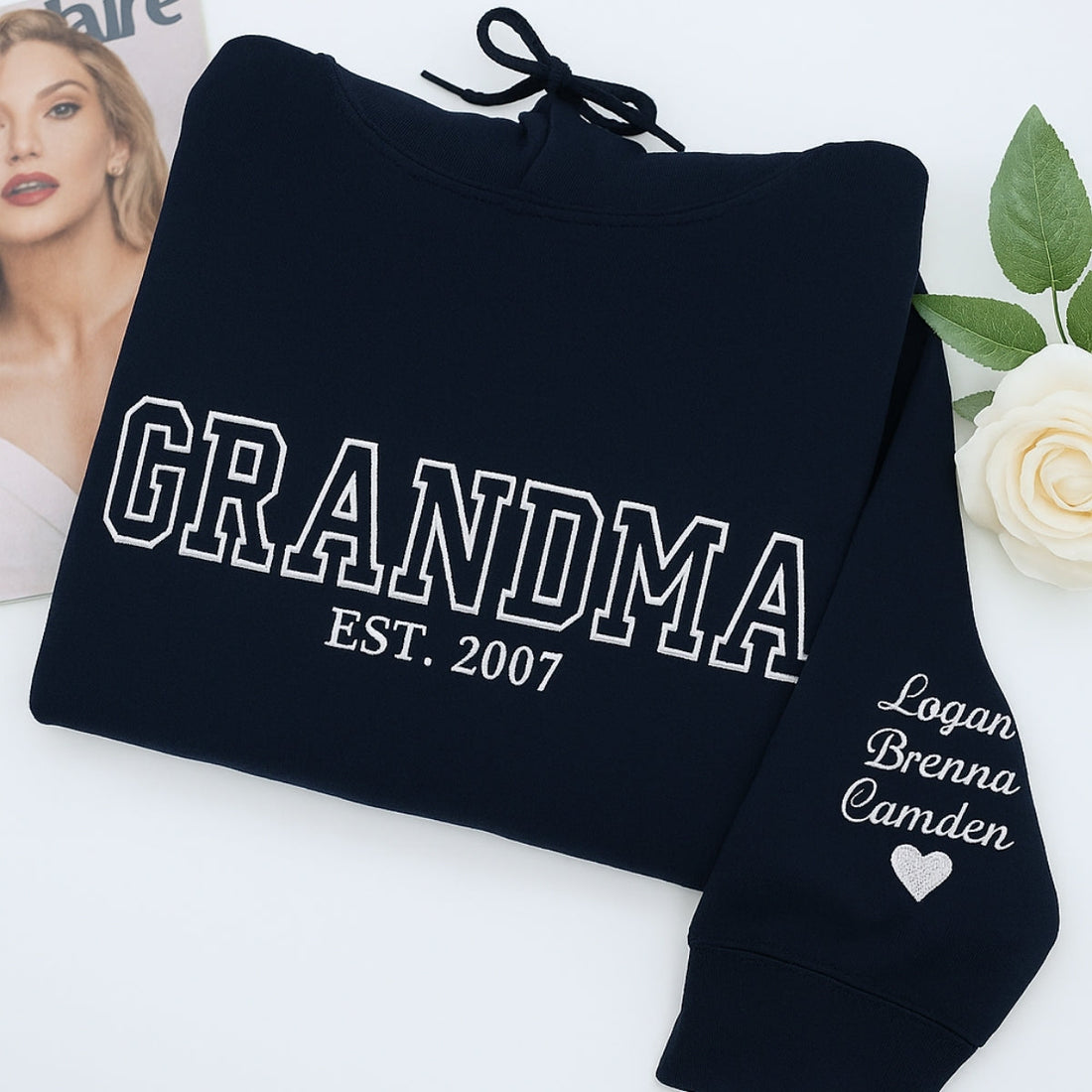 Varsity Grandma Custom Embroidered Sweatshirt - Personalized Grandchildren Names - Perfect Grandma G
