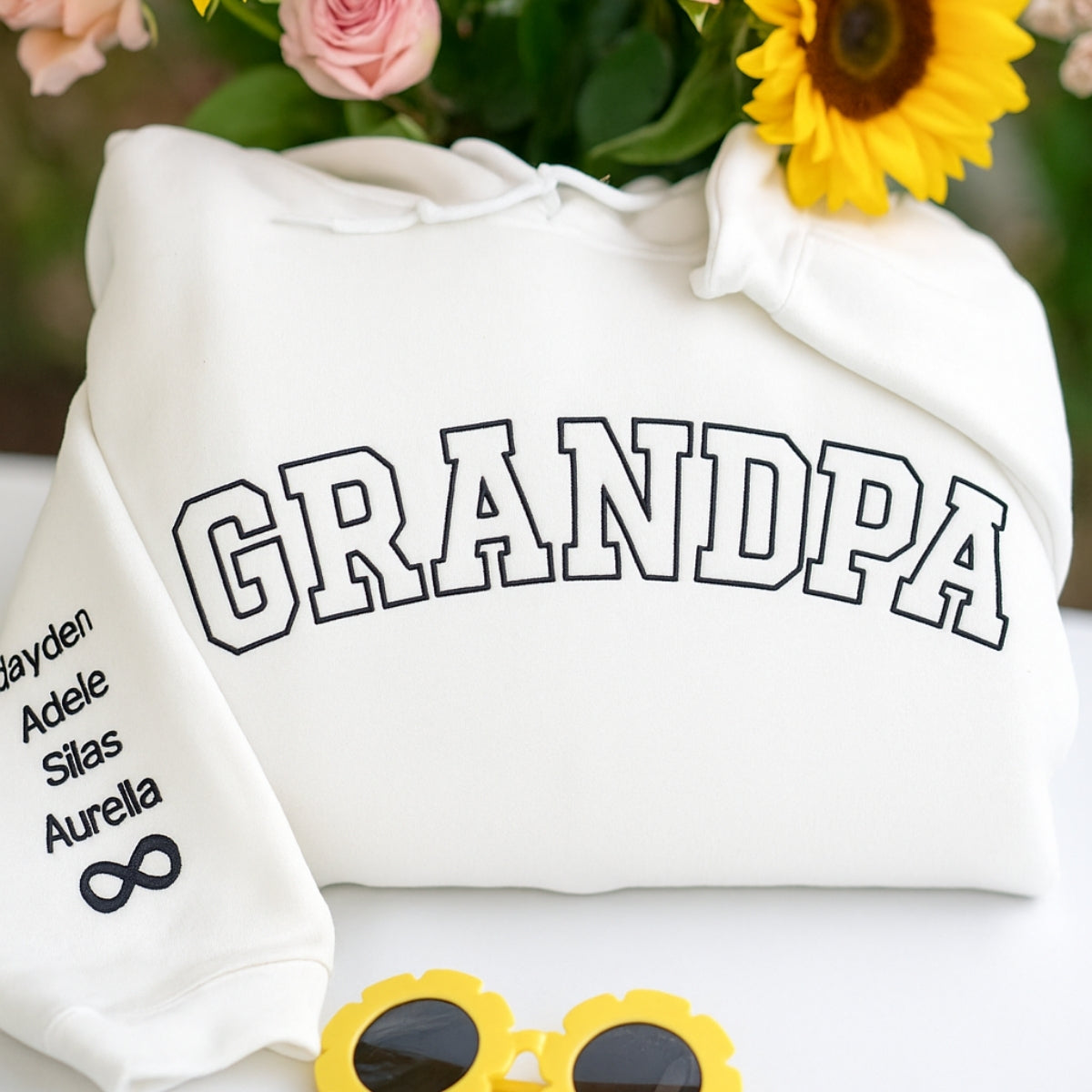 Varsity Grandpa Custom Embroidered Hoodie - Personalized Grandchildren Names - Perfect Grandpa Gift