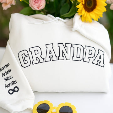 Varsity Grandpa Custom Embroidered Hoodie - Personalized Grandchildren Names - Perfect Grandpa Gift