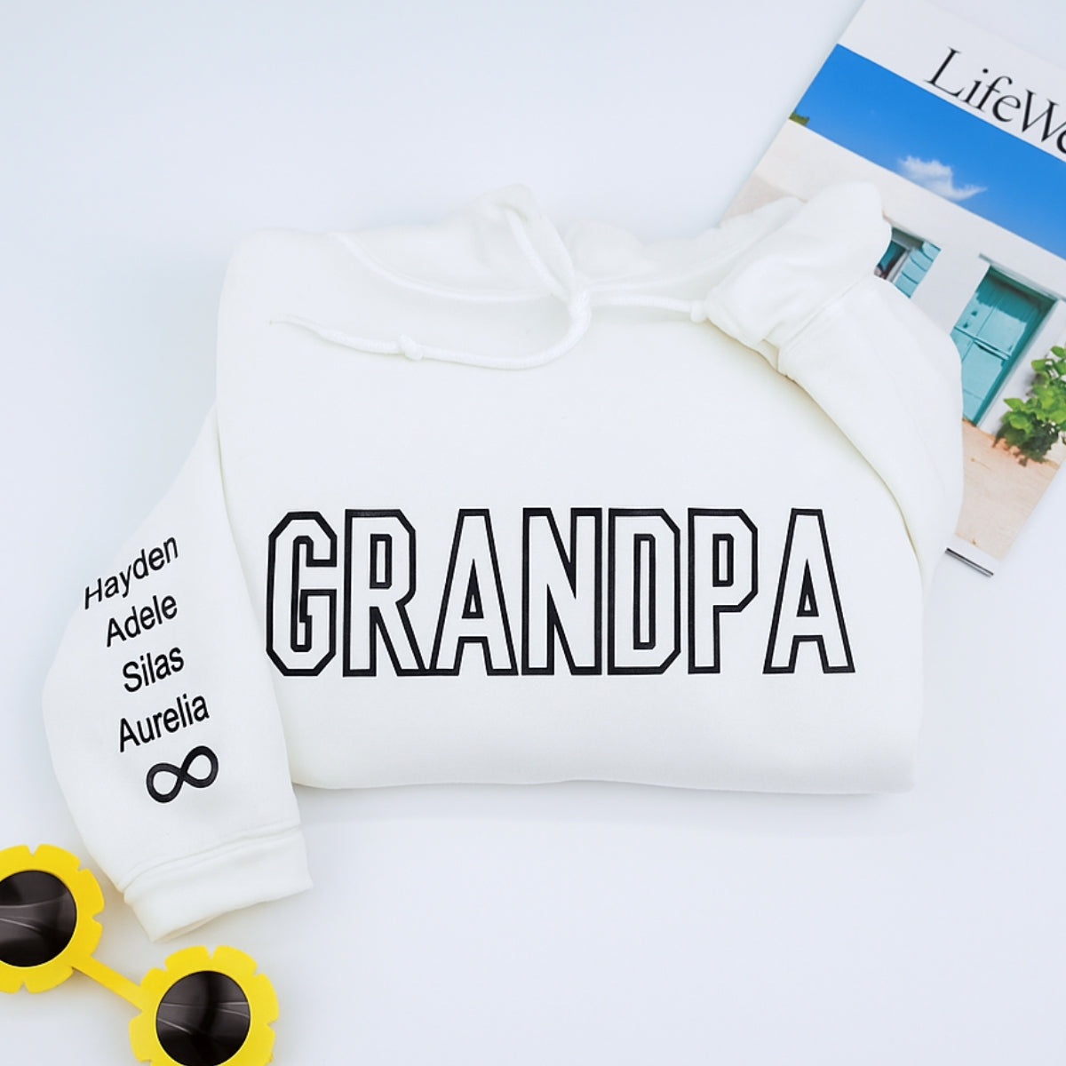 Varsity Grandpa Custom Embroidered Hoodie - Personalized Grandchildren Names - Perfect Grandpa Gift