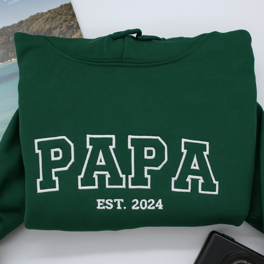 Varsity Papa EST. Custom Embroidered Hoodie - Personalized Father's Day Gift - Grandpa Apparel