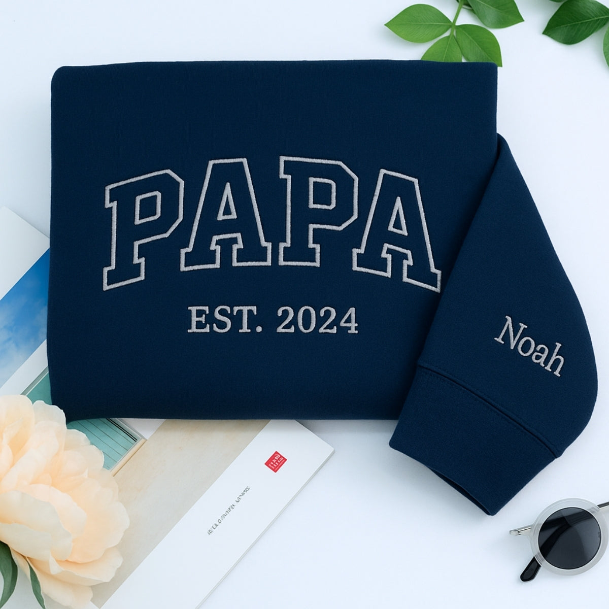 Varsity Papa EST. Custom Embroidered Hoodie - Personalized Father's Day Gift - Grandpa Apparel