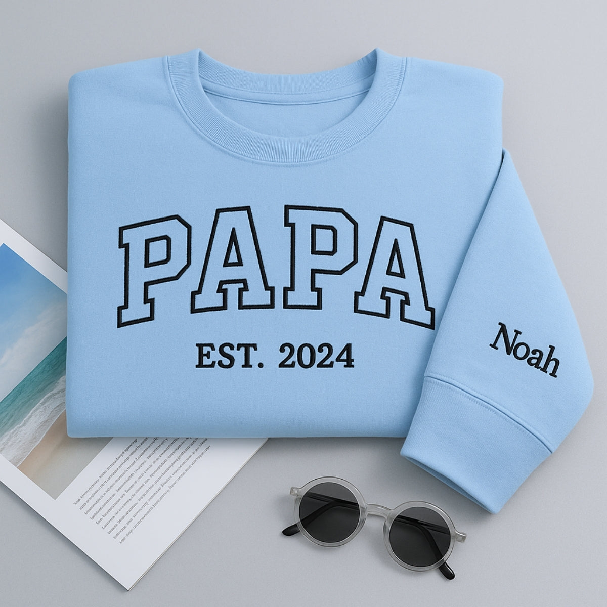 Varsity Papa EST. Custom Embroidered Hoodie - Personalized Father's Day Gift - Grandpa Apparel