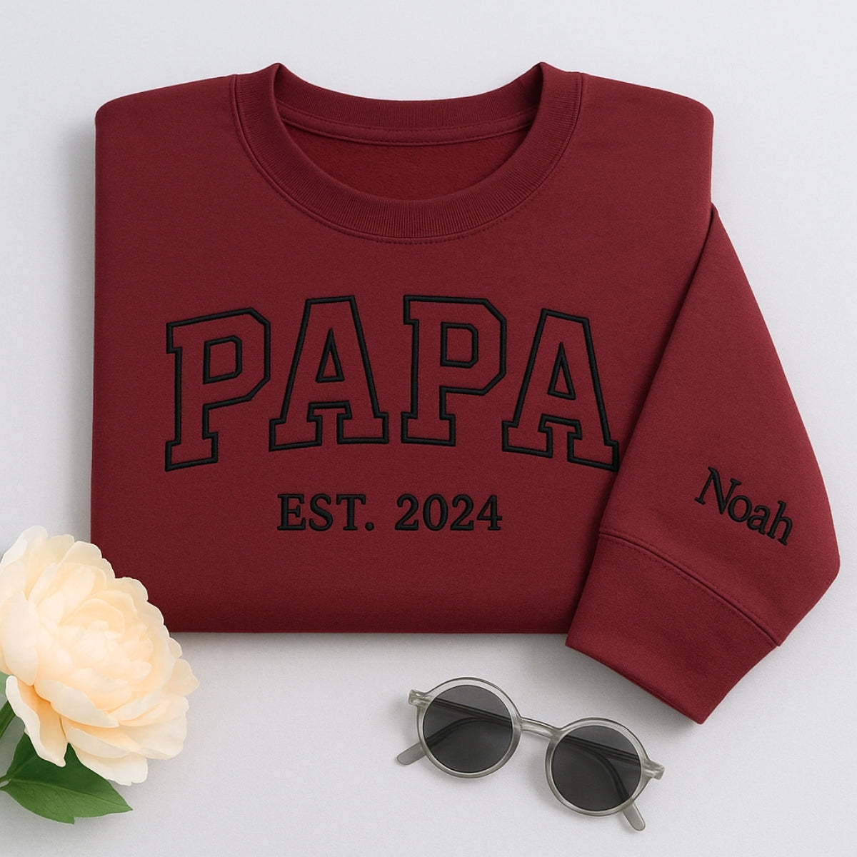 Varsity Papa EST. Custom Embroidered Hoodie - Personalized Father's Day Gift - Grandpa Apparel